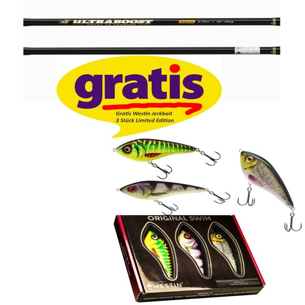 LieblingsköDer Bullseye Ultraboost Bigbait 2,70 M 40-100 G + Gratis Westin 3Jerk-image
