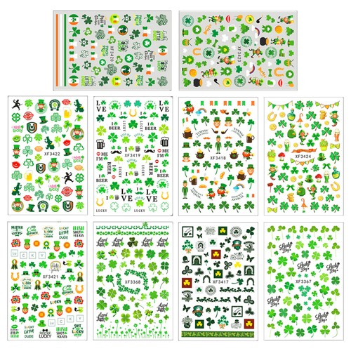 10 Blatt dreiblättriges Kleeblatt Maniküre Aufkleber Kind Nagel Aufkleber Kunst Kleeblätter