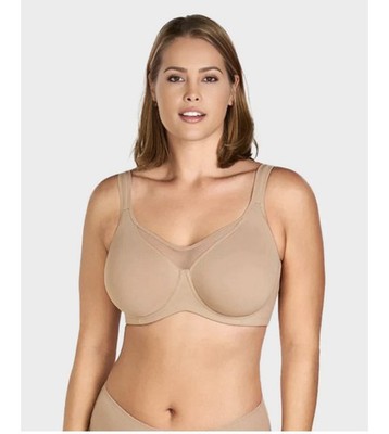 SHECURVE Full Coverage Minimizer Bra Sz 44F Beige (Nude) Smoothing Cooling EUC!