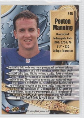 1998 Collector's Edge Supreme Season Review Peyton Manning #74B Rookie RC HOF - Picture 2 of 3