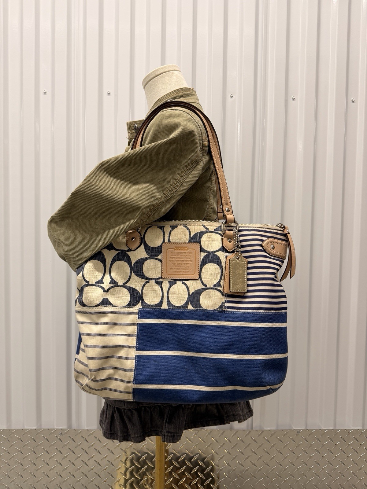 Coach patchwork Daisy convertible striped Shoulde… - image 1