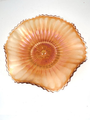 Fenton Marigold Smooth Rays Carnival Glass Ruffled Bowl 6 1/2''