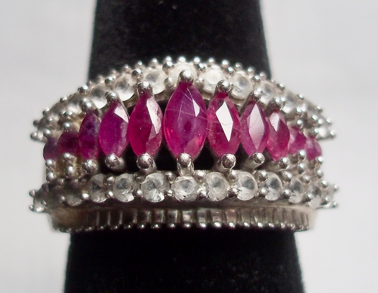 STERLING SILVER - SIMULATED RUBY RING - SIZE 7 - image 1