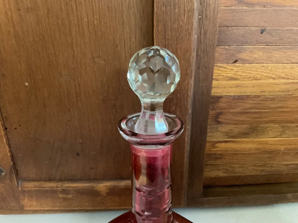 Bohemian Czech Ruby/Cranberry Red Crystal Decanter Bottle w/Stopper 10.5” - Image 2 of 4