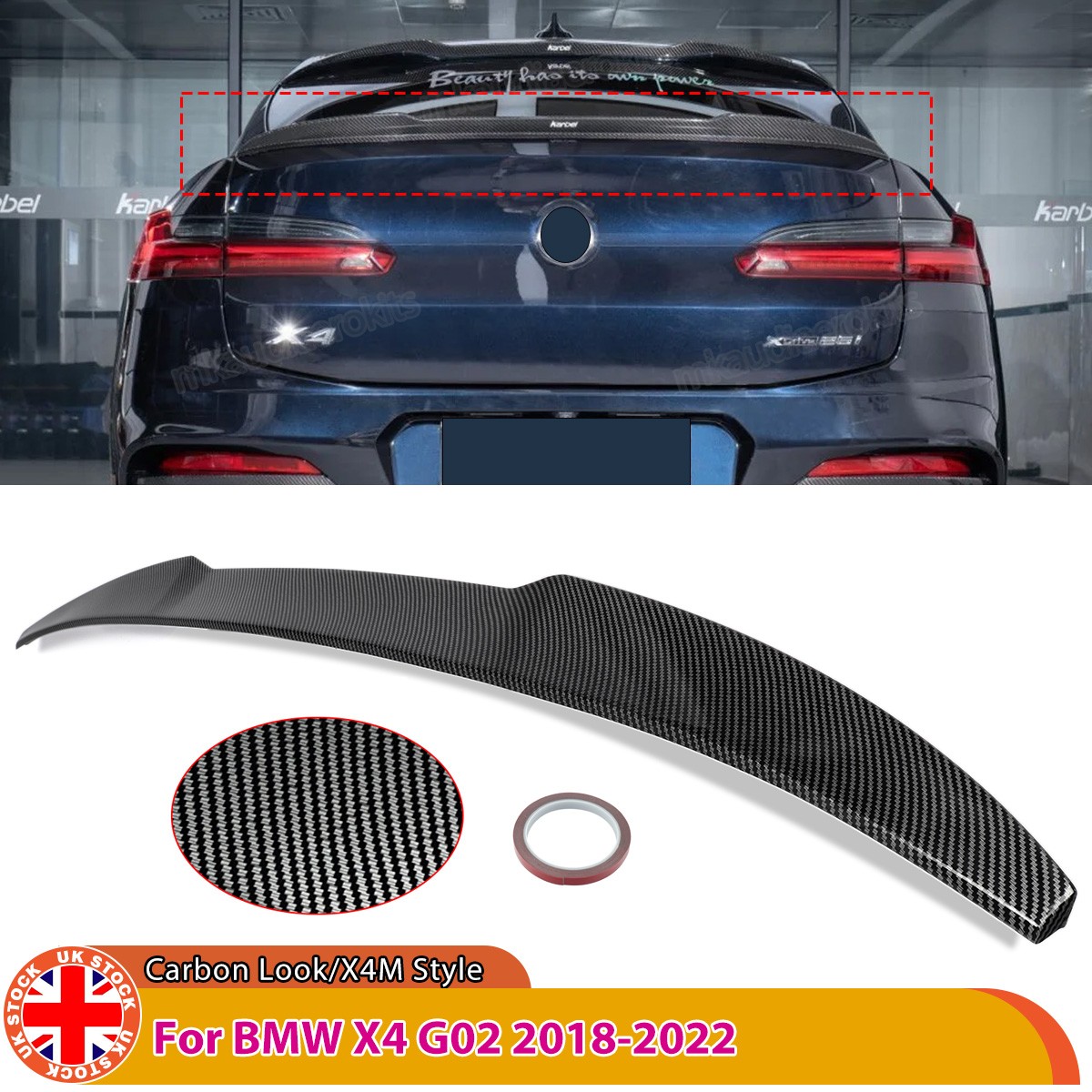 FOR BMW X4 G02 M SPORT REAR BOOT TRUNK LIP SPOILER X4M STYLE 2018+ CARBON STYLE - Image 3