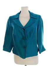 MINUET PETITE Womens Cardigan Blazer 10/12 (38) Blue Linen Light knit 3/4 Sleeve