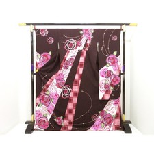 Authentic Furisode kimono with Yuzen dyeing and rhinestone embellishments 2...