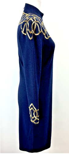 Vtg St. John Collection Marie Gray Knit Dress 6 Navy Gold Studded HTF RARE 80’s - Picture 4 of 6