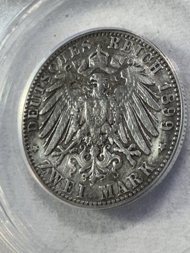 1899-G German States Baden 2 Marks Graded XF 40 Details Cleaned by ANACS - Picture 3 of 8