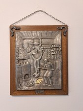 Zinnrelief - Zinn Bild - Motiv Küche, Metzger - H 33 cm x L 27 cm - Vintage