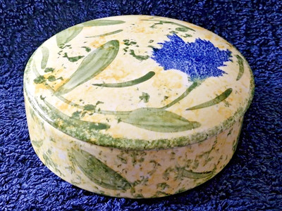 Poole Pottery Feruccio runder Keramik Blumentopf/Schmuckkästchen mit Deckel, handbemalt
