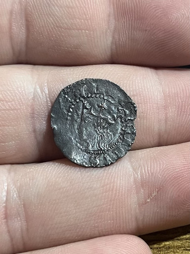 SELTEN 1300er Dinero Spanisch Mittelalter Silber (0,250) alte Münze gekrönte Büste alte Münze - Bild 1 von 2