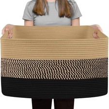 Extra Large Blanket Basket, 23.6"x15.7"x14.1" Woven Blanket Storage for Livin...