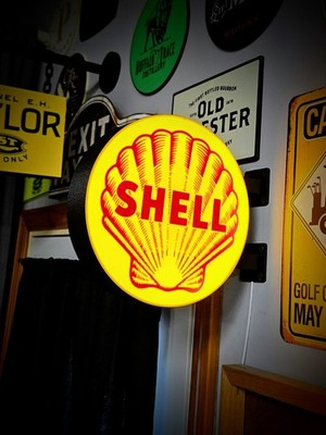 Shell Station 2-seitiges LED Leuchtkasten Schild - Garage Deko 24x24cm