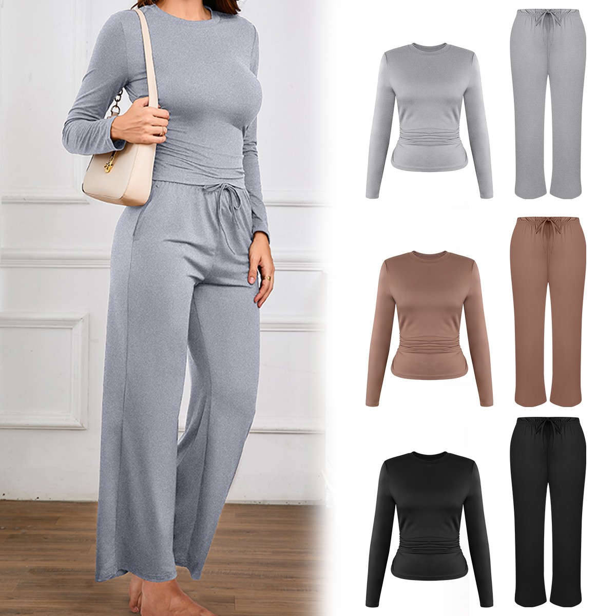 Women Two Piece Outfits Tracksuit Sweatshirt Wide Leg Jogger Pants Lounge Set