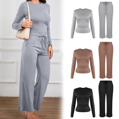 Damen Zweiteiler Outfits Trainingsanzug Sweatshirt Weites Bein Jogginghose Lounge Set - Bild 1 von 14