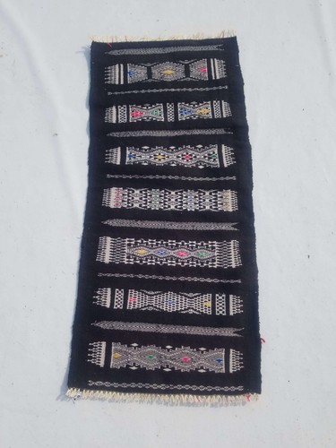 Fine Vintage Traditional Hand Made Oriental Wool Black Kilim 100x47cm