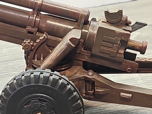 Vintage Marx Toys Howitzer Cannon 12" Brown With Mixed Colors Camo Working - Picture 10 of 13