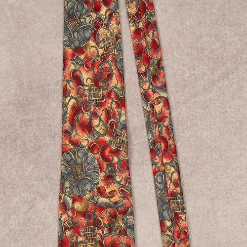 Vintage 1990s Abstract Print Silk Tie Pink Henry Grethel - Picture 3 of 5