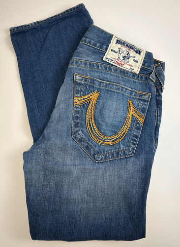 Vintage TRUE RELIGION Herren Straight Fit Jeans Distressed Größe 31 x 29 Hergestellt in den USA