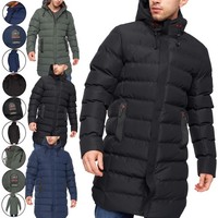 Mens Crosshatch Long Below Knee Cosy Parka Jacket Puffer Padded Hooded Warm Coat