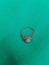 9ct Yellow Gold  Cabochon Opal and Diamond Floral Cluster Ring Vintage 1987 Uk L