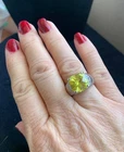 Vintage Sterling Silver Large Green Stone has small CZ accents Ring Sz 7.75  10g