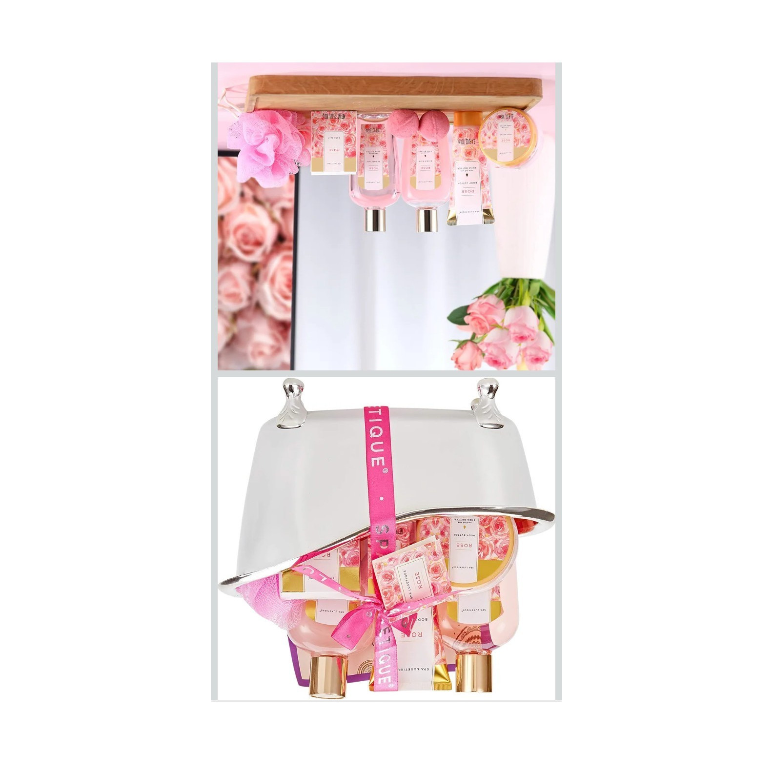 Spa Luxetique Bath Set Rose & White Jasmine Natural Ingredients, Multicolor