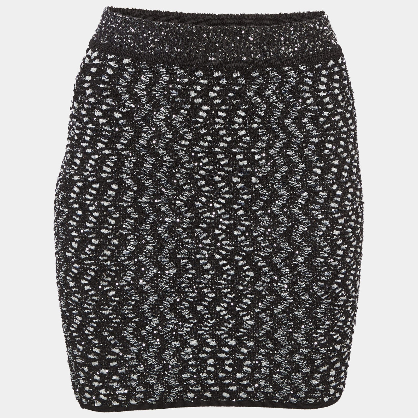 Missoni BlackWhite Sequins Embellished Jacquard Knit Mini Skirt XS