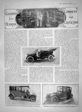 Vecchia stampa antica 1910 Motor Show Olympia Lancia Morgan Straker Vinot 20°