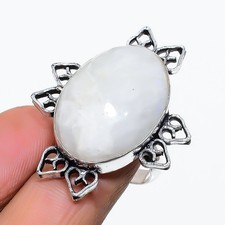 Rainbow Moonstone Gemstone 925 Sterling Silver Jewelry Ring Size Adjustable o708