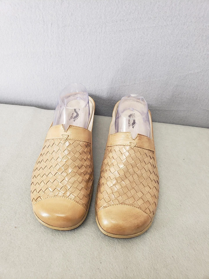 Sandalias SoftWalk Mujer 11W Marrón Tejido Cuero Cómodas Sin Cordones Zapatos Planos Mula Foto 2 de 4