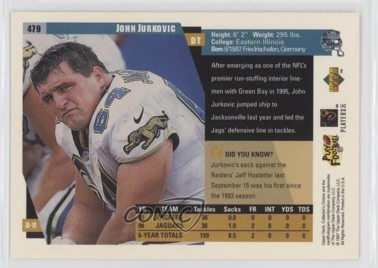 1997 Upper Deck Collector's Choice John Jurkovic #479 - Image 2 of 2