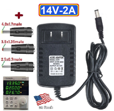 14V 2A AC/DC Adapter Power Supply Charger with 5.5x2.1mm 3 DC Power Plug Tips