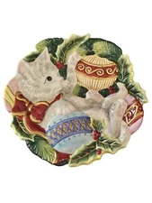 Fitz And Floyd Christmas  Hanging Plate Cat Kitty Kitten Playing With Ornaments
