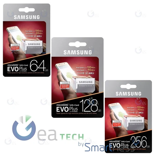 Samsung MicroSD EVO Plus 64 128 256 GB Classe 10 + SD Adapter UHS-I SDXC Memoria