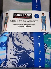 Kirkland Signature Kids' DINOSAUR   4-Piece PJ Set Organic Cotton Dino SZ-7