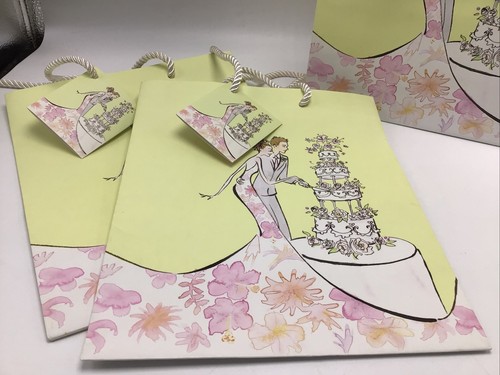 Gift Bag Wedding Lot 3 Bride Groom Cutting Cake 8" x 10" Wrap Bridal Shower - Picture 3 of 6