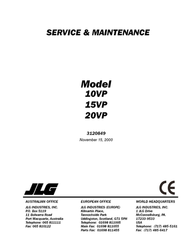 JLG Vertical Mast Lifts OWNERS PARTS SERVICE Manuals Maintenance Schematics IPLs - Picture 42 of 172