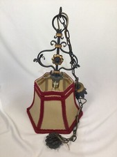 alte handgeschmiedet Decken H&auml;ngelampe Metall Stoff Lampenschirm 60 x 35 cm
