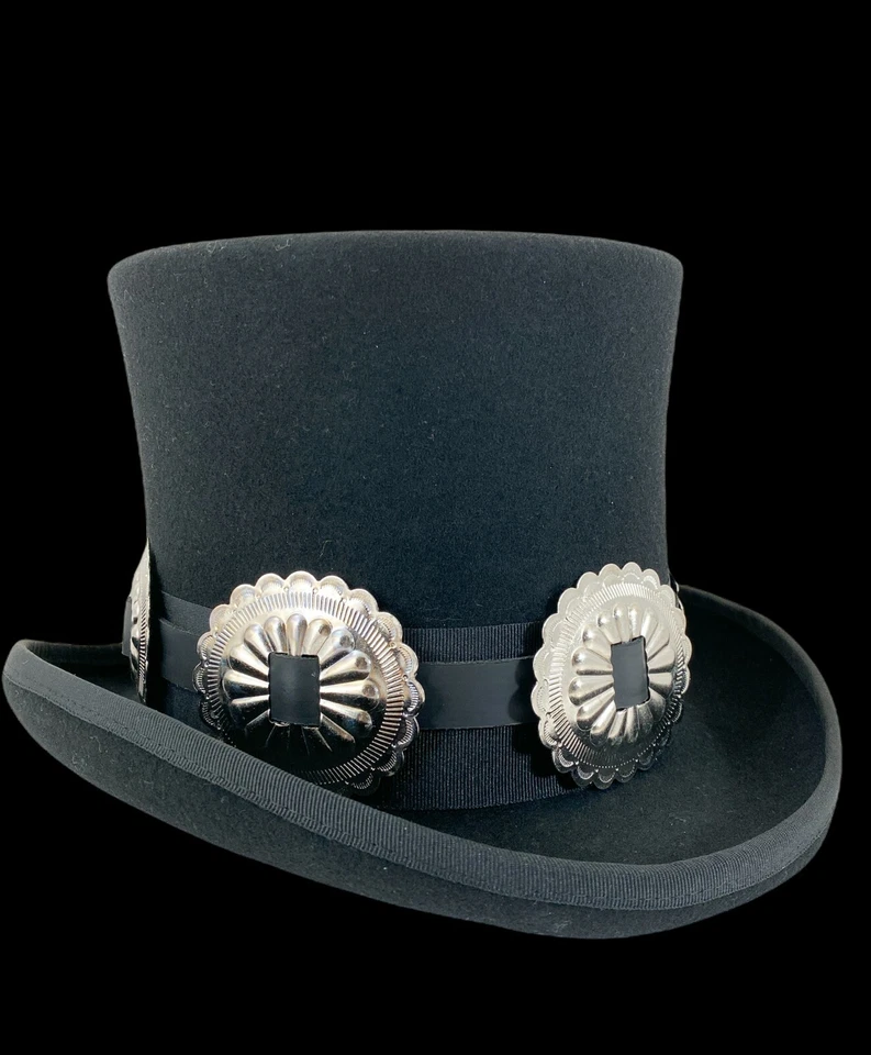 Sombrero de copa negro 100 % lana fieltro banda concho disfraz victoriano Slash Sombrerero loco EE. UU. Foto 2 de 4