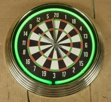 Young Town Quarts Neon Green Light Up Dartboard 15 Inch Wall Clock