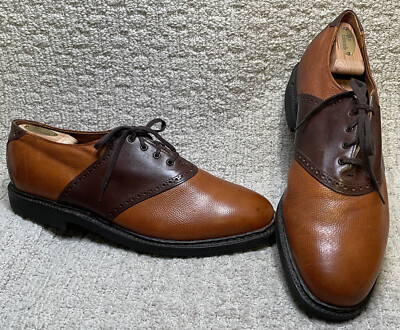 Allen Edmonds Light Dark Brown Leather Saddle Shoes 12 EEE Vibram Soles 2 Tone