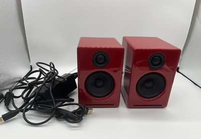 Audioengine A2+ Red Desktop Speakers A2 Plus with all Cords Tested