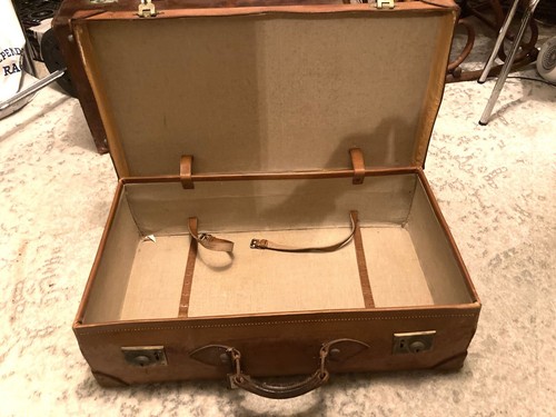 Vintage Suitcase Leather Antique Travel Trunk Case Original - Picture 4 of 6