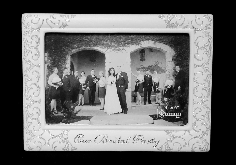 NUEVO MARCO DE FOTOS DE PORCELANA BLANCA Y PLATA BRILLO BORDE 4" X 6" NUESTRO FIESTA NUPCIAL Foto 2 de 4