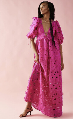 chinese dress ladies Leighton Short Puff Sleeve Open Back Maxi Dress