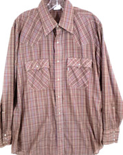 LEVIS-Vintage Mens Long Sleeve Western Pearl Snap Shirt-Large-Brown/Rust Plaid