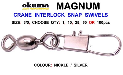 OKUMA CRANE INTERLOCK SNAP SWIVELS SIZE 3/0 SEA FISHING LINE FAST LINK RIG CLIP