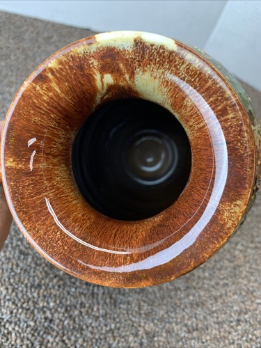 SPLENDIDO VASO ceramica vintage DRYDEN ORIGINALE Arkansas firmato MCM fiamma verde oro - Foto 7 di 11